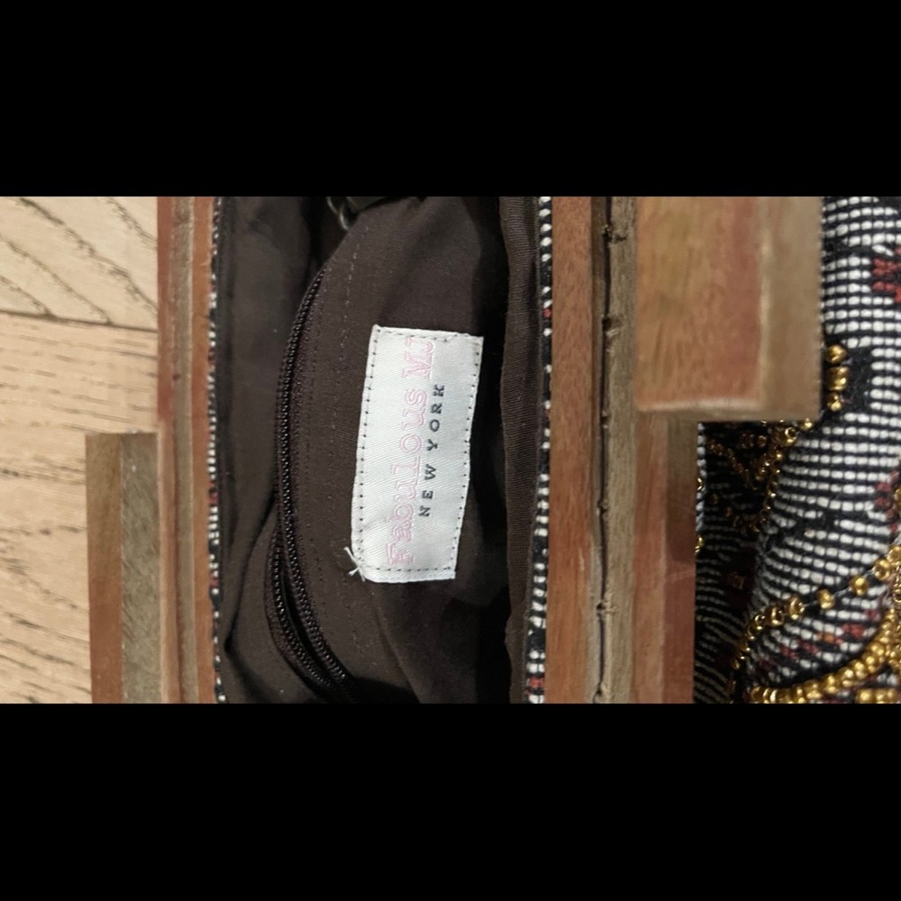 Fabulous MJ New York wood clasp boho woven clutch